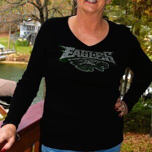 Eagles Vneck rhinestone long sleeve shirt XS S M L XL XXL 1X 2X…
